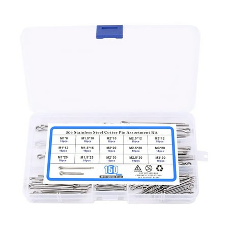 150Piece Cotter Pin Set, Stainless Steel Cotter Pins Assortment for Car Garden