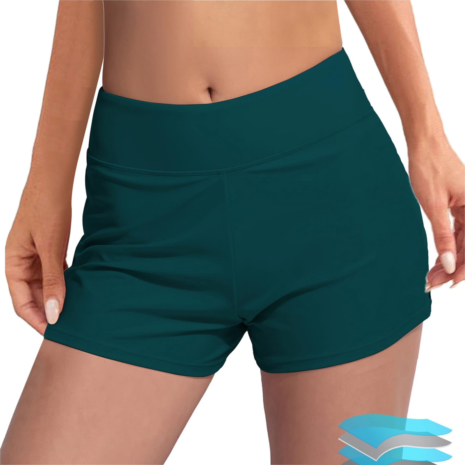 B91xZ Women's Swim Shorts with Pockets High Waisted Tummy Control Board Swimsuit Bathing Shorts for Women (Green,L)
