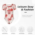 thumbnail image 4 of KLL Women 's Crew Neck Bodysuit Jumpsuits Milk Tea Print Short onesies Stretch T Shirts, 4 of 7