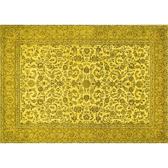 Ahgly Company Machine Washable Indoor Rectangle Persian Yellow Traditional Area Rugs, 5' x 7'