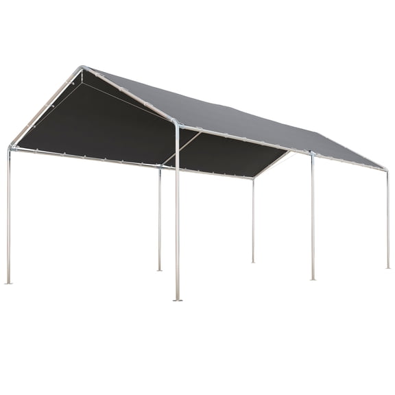 LuckyNote 10'x20' Heavy Duty Carport, Galvanized Steel Canopy with Reinforced Cables & Anchor Kit, Grey