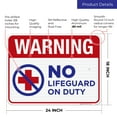 thumbnail image 3 of Warning No Lifeguard On Duty Sign, Pool Sign,, 3 of 8