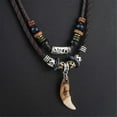 thumbnail image 1 of Men s Vintage Wolf Tooth Pendant Leather Beaded Weaved Prayer Necklace Ethnic Style Jewelry, 1 of 5