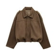 thumbnail image 3 of Womens Cropped Suede Jacket Lapel Long Sleeve Motorcycle Style Going Out Outerwear Coat, 3 of 8