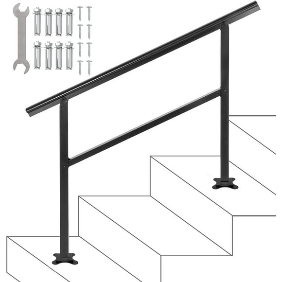VEVOR Handrail Outdoor Stairs 48 X 35.5 inch Outdoor Handrail Outdoor Stair Railing Adjustable from 0 to 50 Degrees Handrail for Stairs Outdoor Aluminum Black Stair Railing Fit 3-4 Steps