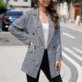 thumbnail image 3 of Women Suit Coat Notched Collar Double Breasted Flap Pocket Grid Pattern Fashionable Suit Coat Black Grid L, 3 of 8