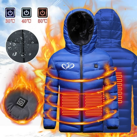 Hicidod Kids Heated Jacket Lightweight Thicken Electric Heated Down Coats Windproof Water-Resistant Hooded Warm Heated Clothing