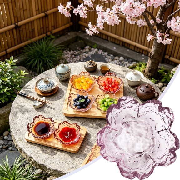 Apeya Mini Glass Bowl Flower Shaped Pink Serving Bowl Cute Decorative Dish for Soy Sauce Dip Dessert Candy Snack Charcuterie Table Party Decor