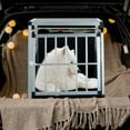 thumbnail image 6 of Aluminum Dog Crate 35" x 25" x 27" Large Pet Transport Box for SUV Trunk Travel, Durable MDF Aluminum Frame Lockable Door Wide Grid Ventilation Easy Clean for Dogs Cats Indoor Home Use Black Silver, 6 of 7