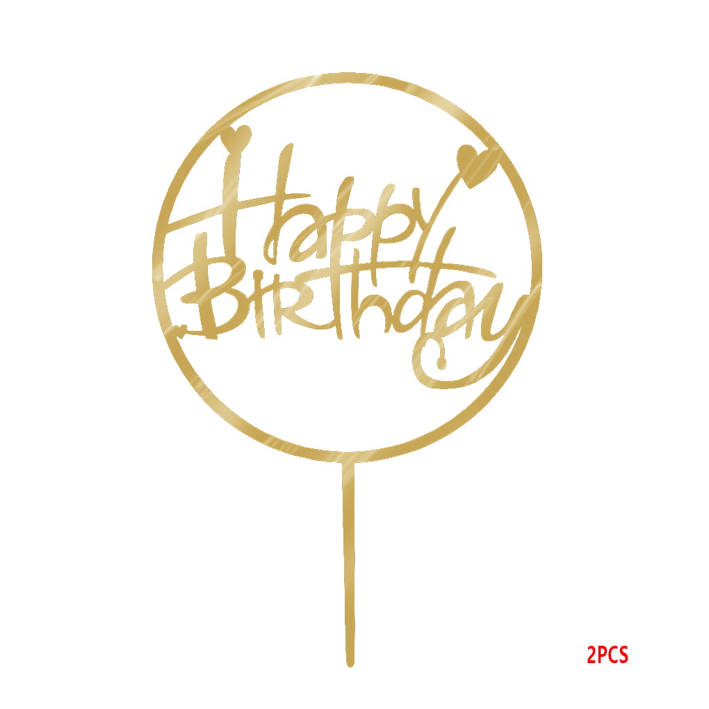 Party Gold Glitter Acrylic Cake Topper Happy Birthday Love Heart Decoration Cute 