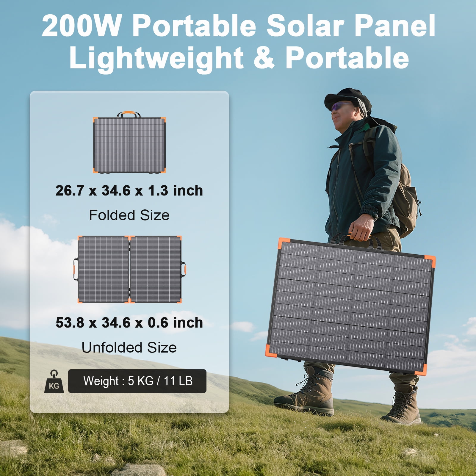 MHPOWOS 200 watt 20V Bifacial Portable Solar Panel Kit High Efficiency Foldable Solar Panel Charger IP68 Waterproof for Power Stations Solar Generator Outdoor Camping RsV Off Grid System