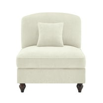 Newest Multi-Functional Armless Chair, Beige White Chenille Sofa,Removable Skirt, Convertible 2 Styles, Includes Pillow, Ideal for Apartments