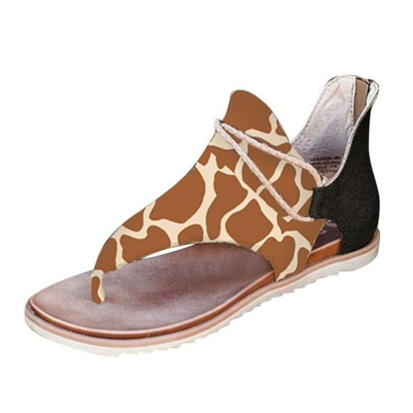 FY24 Shoe Event,WJSXC Summer Sandals Women Clearance! Women Casual Flat Posh Vintage Animal Prints Flip Flop Comfy Sandals Zipper Shoe Camouflage 40