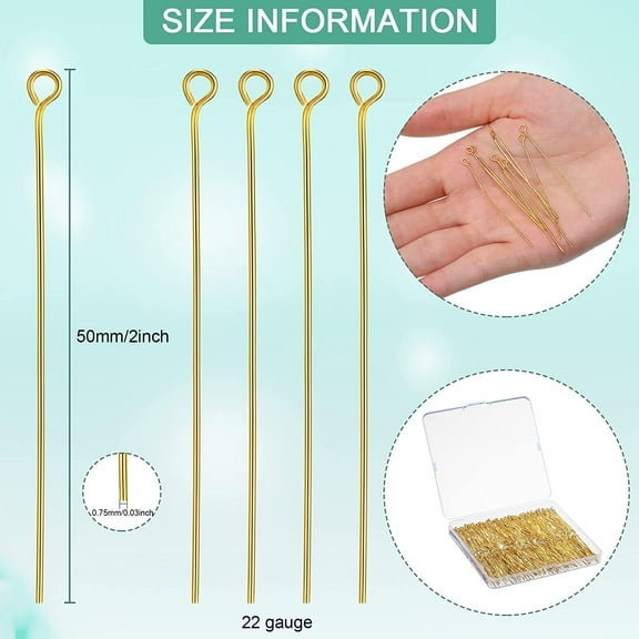 500 Pieces Eye Pins 50 mm Jewelry Making Pin Heads Eye Jewelry Head Pins for Jewelry Making DIY Ball Head Pins for Craft Earring Bracelet Jewelry Making Accessories Supplies (Gold)