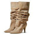 thumbnail image 2 of YDN Women Slouchy Pointed Closed Toe Mid Calf Boots Thin High Heel Pull On Wide Calf Booties Warm Party Dating Shoes Size 15 Apricot, 2 of 3