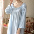 thumbnail image 3 of Defitshape Women's Cotton Victorian Nightgown Vintage Sleep Dress Long Sleeve Pleated Lace Princess Elegant Nightwear Mid-length Ruffle Crew Neck Blue Small, 3 of 5