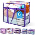 thumbnail image 1 of Budding Joy Paquete de 6 bolsas de almacenamiento transparentes con cremallera para ropa, organizadores de armario de 40 litros y contenedores de almacenamiento, bolsa de vinilo para mudanzas para rop, 1 of 5