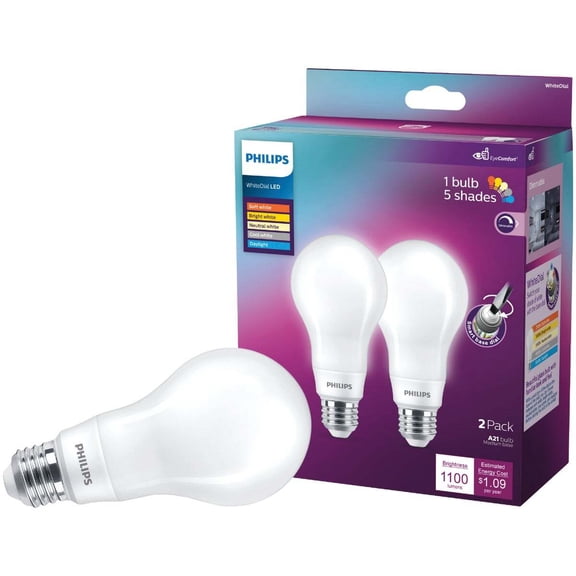 Philips Lighting LED Master WhiteDial A21 LED Light Bulb - 75W Equivalent, Medium Base - 2 Pack