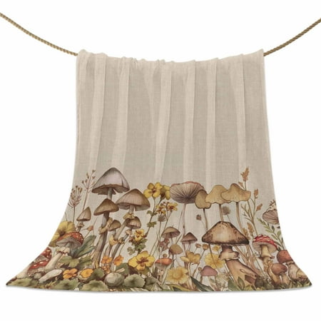 Flannel Fleece Blanket Mushroom Floral Super Soft Warm Cozy Throw Blanket Vintage Plant Bed Couch Car Blankets for All Season 40" x 50"
