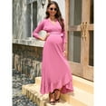 thumbnail image 2 of Women's Maternity Dress V Neck 3/4 Sleeve Ruffle Long Dress High Waist A Line Maxi Dress with Belt, 2 of 5