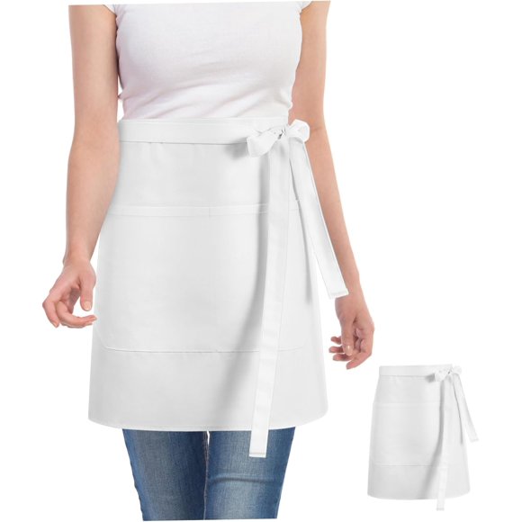 HUGFEGWE Waitress Apron with Pockets Waist Apron Half Apron for Women Short Kitchen Apron Polyester Fabric Laundry Apron Restaurant Server Elegant Design U2537-9335