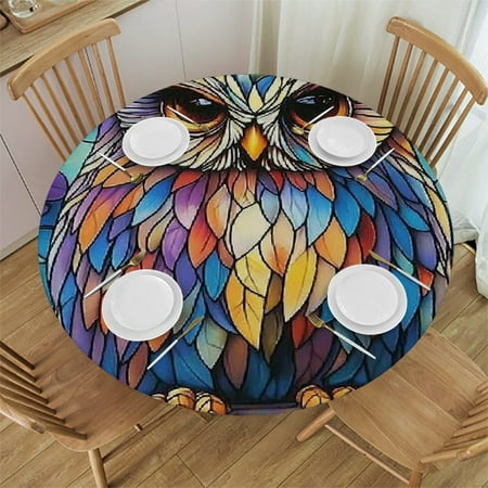 

Patifu Owl Flowers Stained Glass Round Tablecloth - Stain-Resistant & Washable - Ideal for Indoor and Outdoor Use - Home Kitchen Outdoor Decoration Tablecloth 54 -58