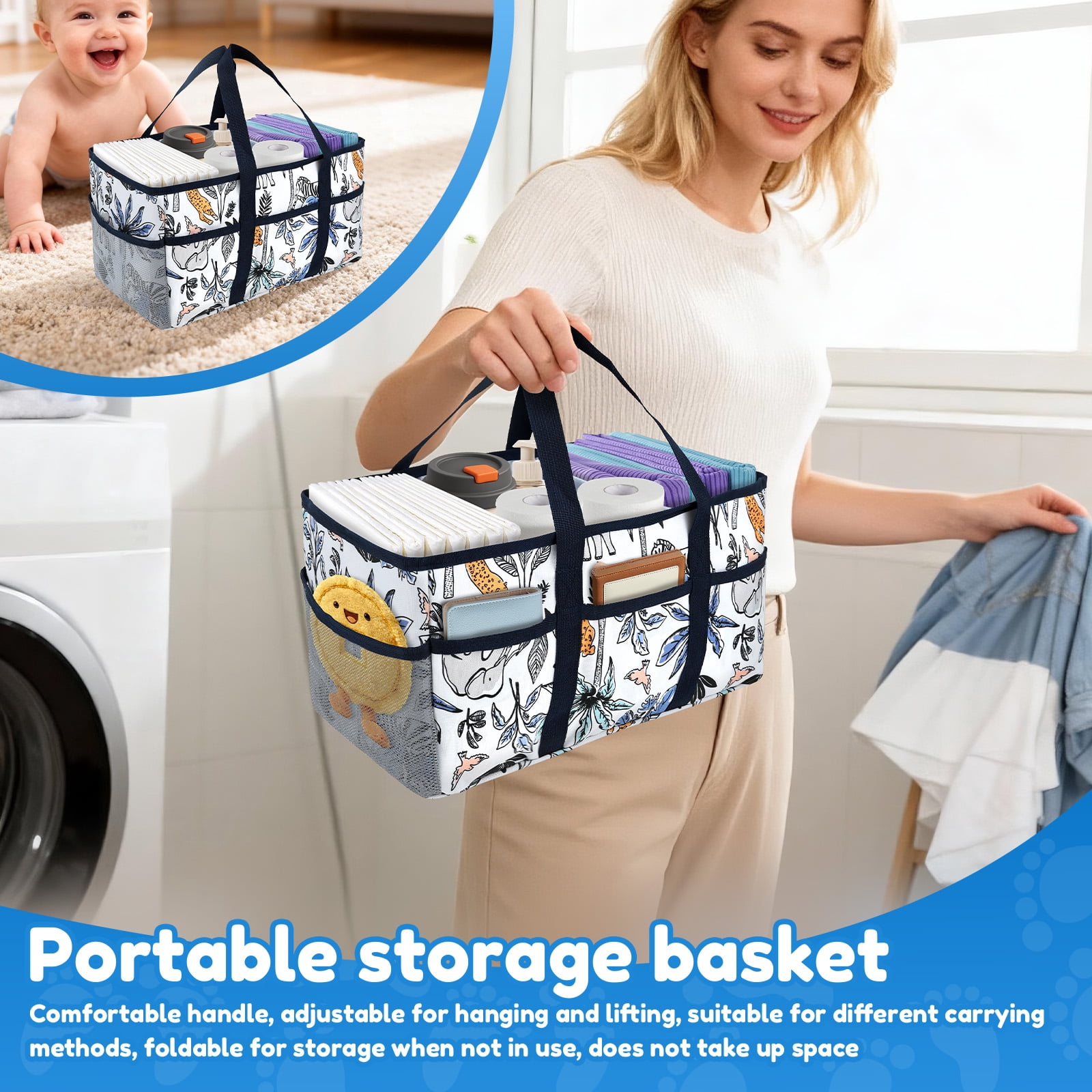 Diary Nappy Caddy Organiser Baby Diaper Caddy for Nappy Station Storage Basket for Newborn Essential Baby Shower Present for Girl Boy