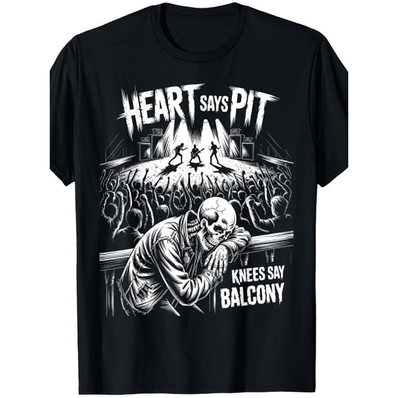 Men's Graphic Heart Says Pit Knees Say Balcony Concert Humor T-Shirt