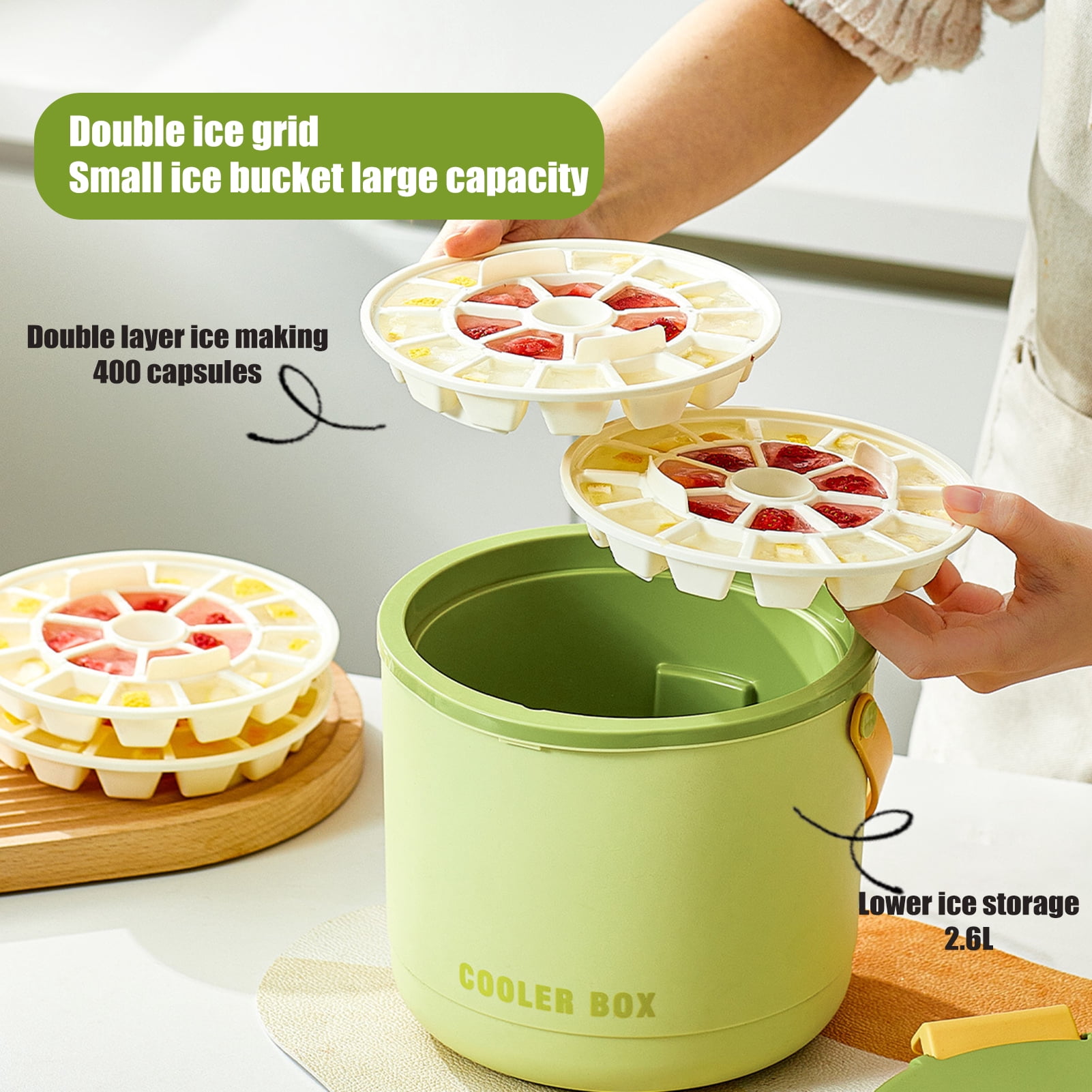 OIUR Ice Bucket Ice Cube Tray with Lid & Bin Efficient Ice Making Mold for Freezer Easy Release Reusable Ice Cube Maker for Drinks Coffee