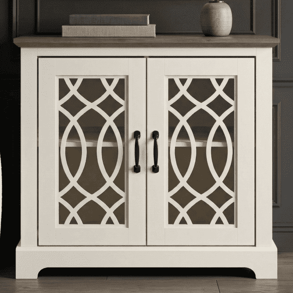 STYLIVIA 2-Door Accent Cabinet with Adjustable Shelves Mirrored Doors Engineered Wood 29.3" H x 32.4" W x 15.8" D
