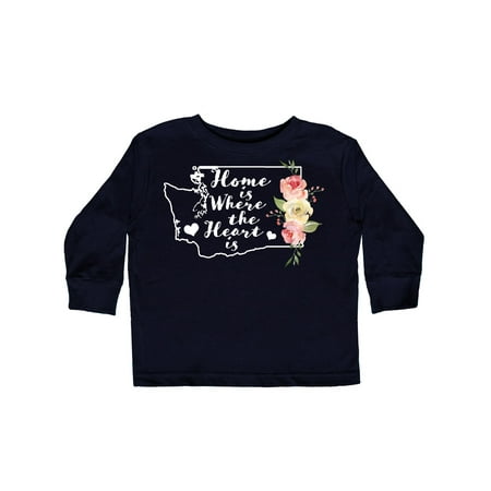 

Inktastic Washington Home is Where The Heart is with Watercolor Floral Gift Toddler Toddler Girl Long Sleeve T-Shirt