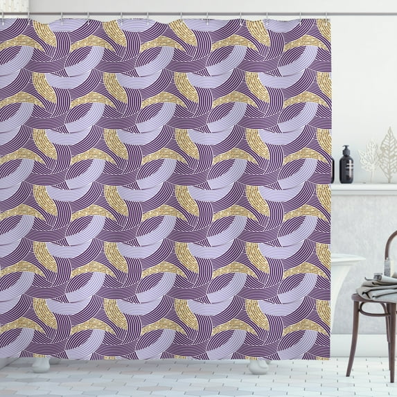 Ambesonne Geometric Shower Curtain, Crossed Curved Arc Design, 69"Wx70"L, Purple Lavender
