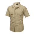 thumbnail image 3 of Men's Fishing Hiking Short Sleeve Cargo Shirts Lightweight UPF 50 Sun Protection Breathable Button Up Lapel Collar Dual Pocket Tactical Work Tops for Camping Outdoor Work, 3 of 8