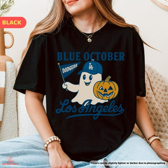 Blue October Ghost Baseball Shirt, Los Angeles Spooky Season Tee, Halloween Game Day T-Shirt