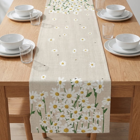 Table Runner Floral Print Water-Repellent Linen-Like Decorative Strip for Dining and Home