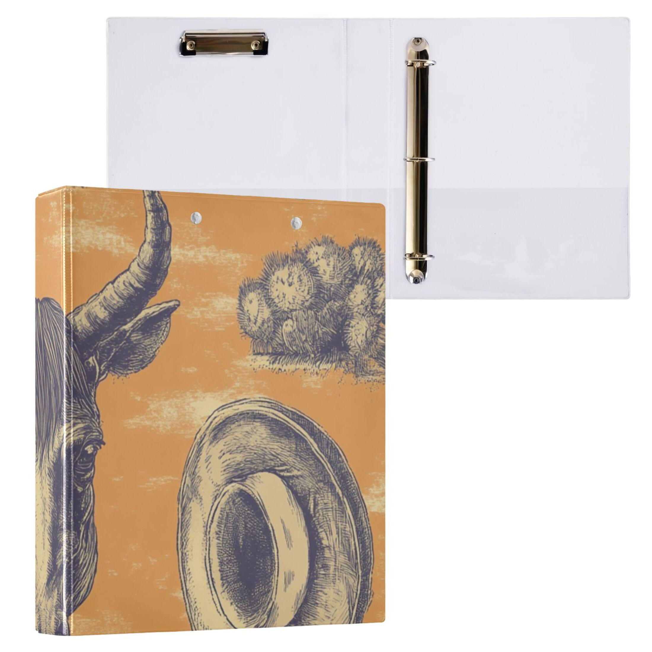 Cow Face Wild 3 Ring Binders 1.5 inch Hardcover File Folders with Interior Pockets A4 Size Organizer for School Office Hospital
