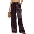 thumbnail image 5 of Womens Silk Satin Pajama Pants Soft Comfy Loose Pj Pants Drawstring Elastic Waist Wide Leg Lounge Bottom with Pockets Brown XS, 5 of 5