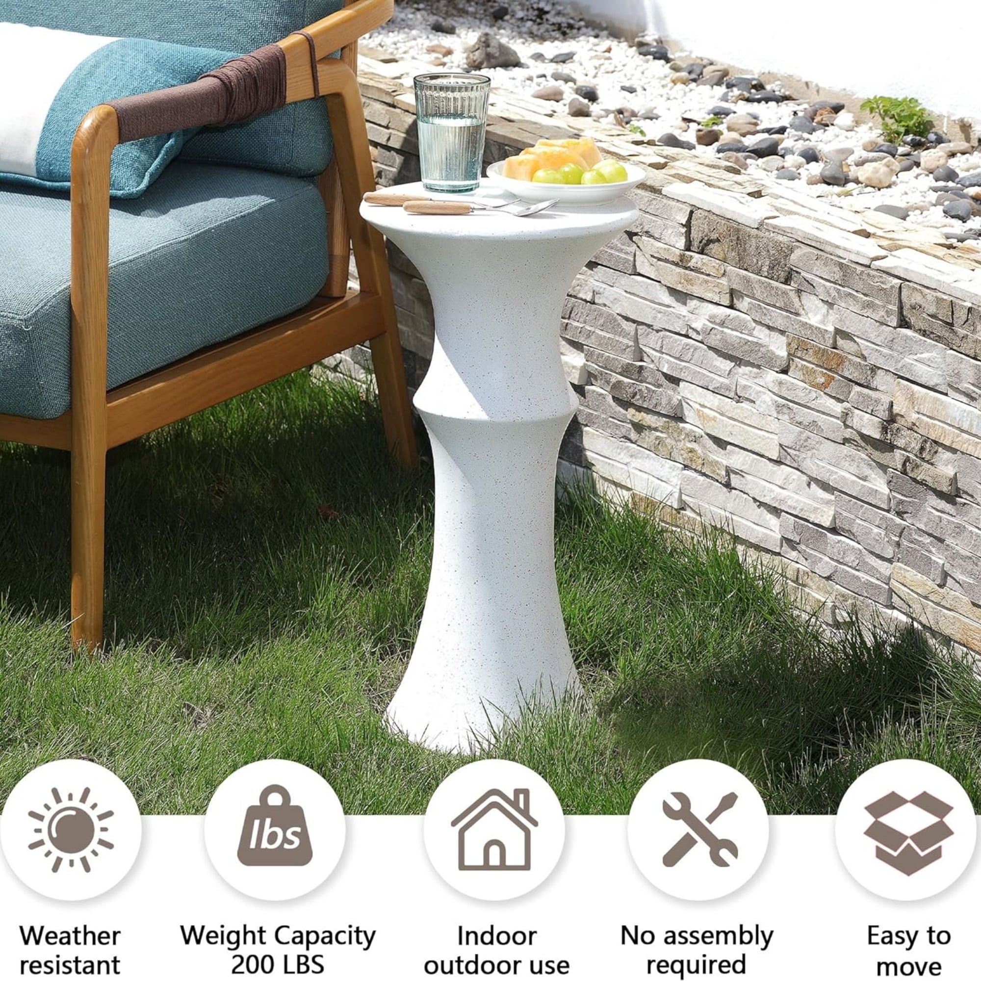 T-Patio Round Outdoor End Table, Decorative MGO Classic Side Table, White, Set of 1