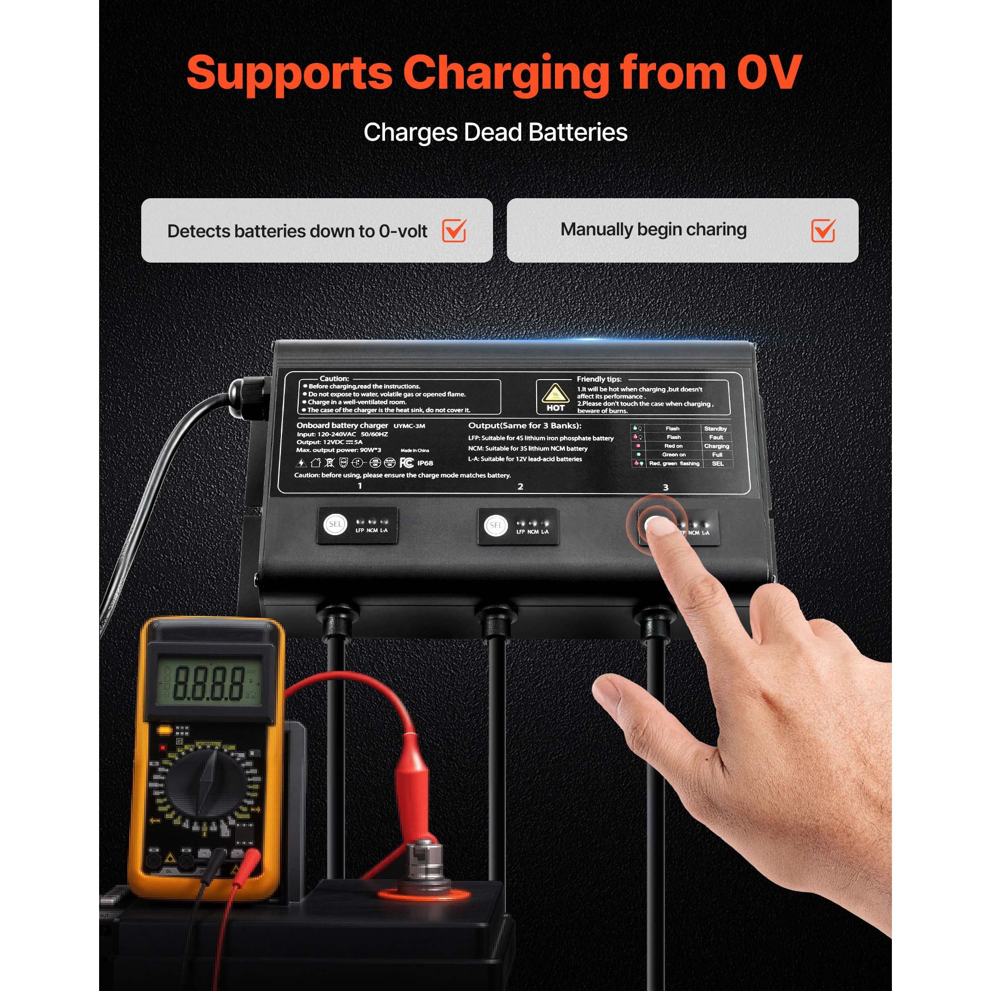 KFFKFF Marine Battery Charger, 3-Bank, 5A 12V Onboard Charger, IP68 Waterproof Smart Charger, Compatible with Lithium-Ion (LiFePO4), NCM, and Lead-Acid Batteries for Boats, Yachts, RVs, and Trailers