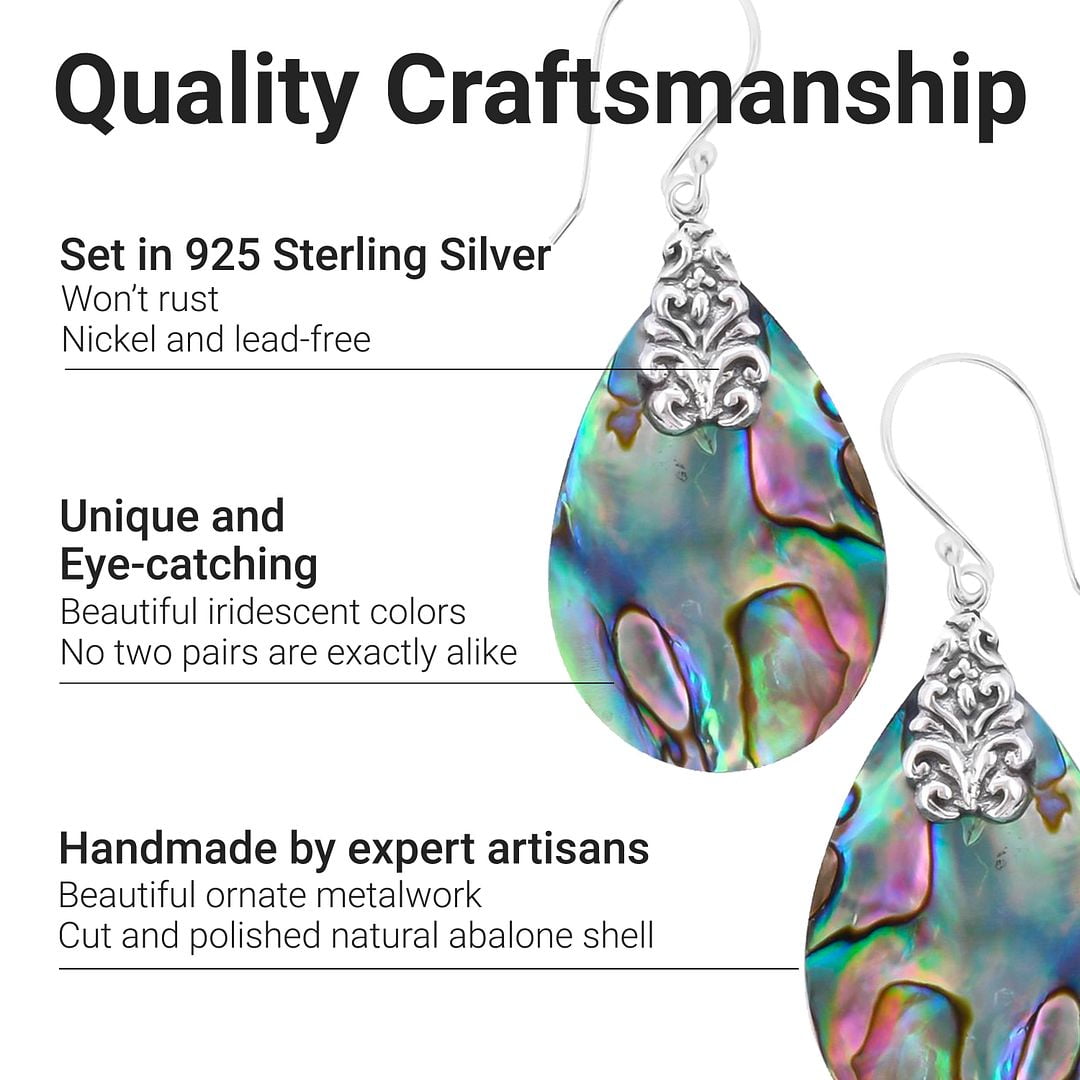925 Sterling Silver Abalone Shell Solitaire Dangle Drop Earrings Stylish Fashion Beach Jewelry For Women Unique Costume Jewelry for Women Birthday Christmas Gifts