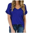 thumbnail image 1 of Hauts à Manches Courtes pour Femmes Hauts Unis à Manches Courtes Col en V Décontracté avec Poches T-Shirt Hauts Décontractés pour Femmes, 1 of 7
