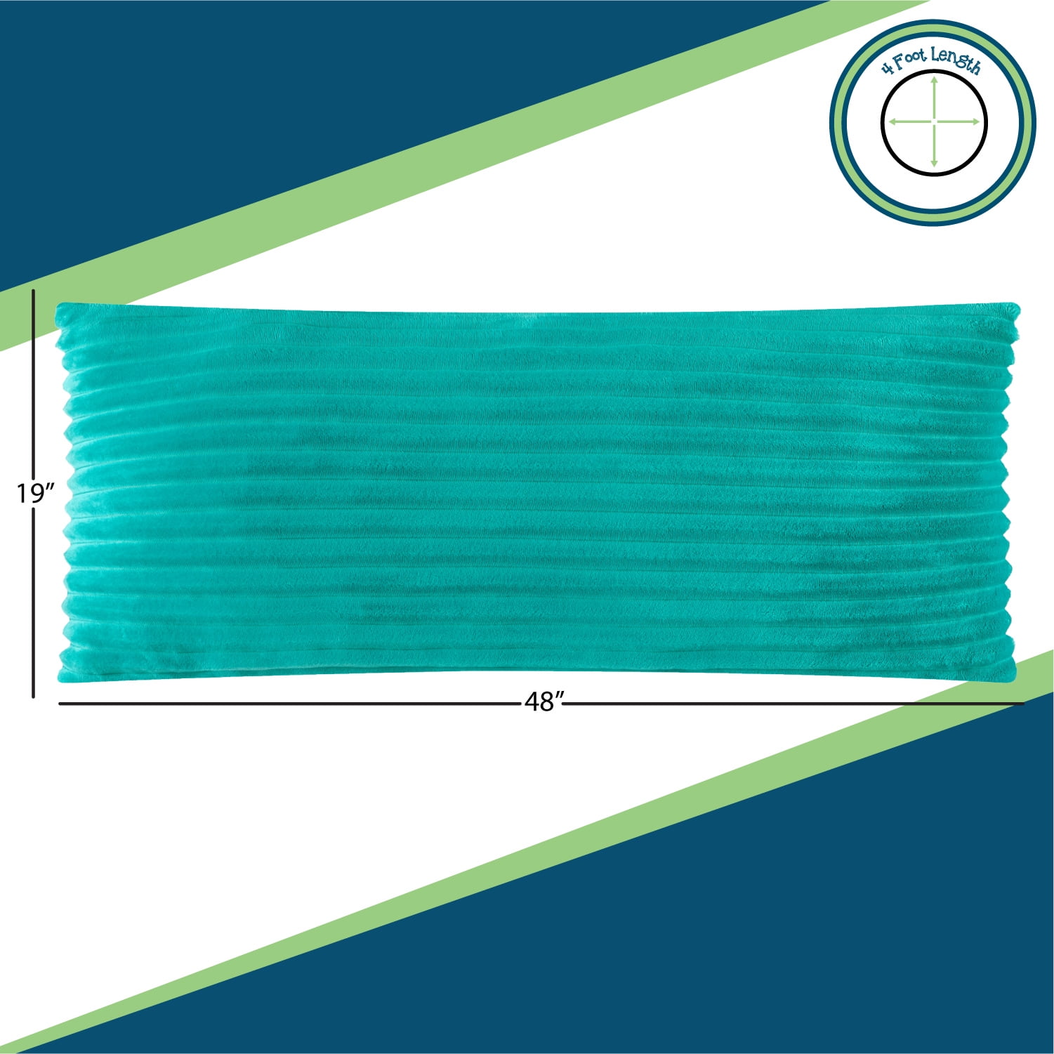 Your Zone Turquoise Cove Extra Wide Wale Plush Body Pillow, 19 in x 48 in
