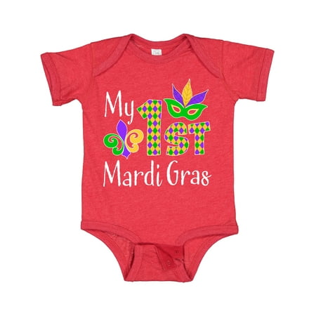 

Inktastic My 1st Mardi Gras with Mask Gift Baby Boy or Baby Girl Bodysuit