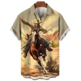 thumbnail image 5 of Camisas hawaianas de diseño occidental vintage para hombre, camisetas de manga corta con estampado 3D, camisetas con solapa y botones, camisas Aloha casuales, 5 of 5