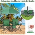 thumbnail image 4 of MAT EXPERT Folding Double Camp Chair w/Removable Umbrella, Portable Picnic Chair w/Mini Table, Chair Set w/Beverage Holder, Portable Loveseat Camp Chairs for Beach, Backyard, Poolside (Green), 4 of 18