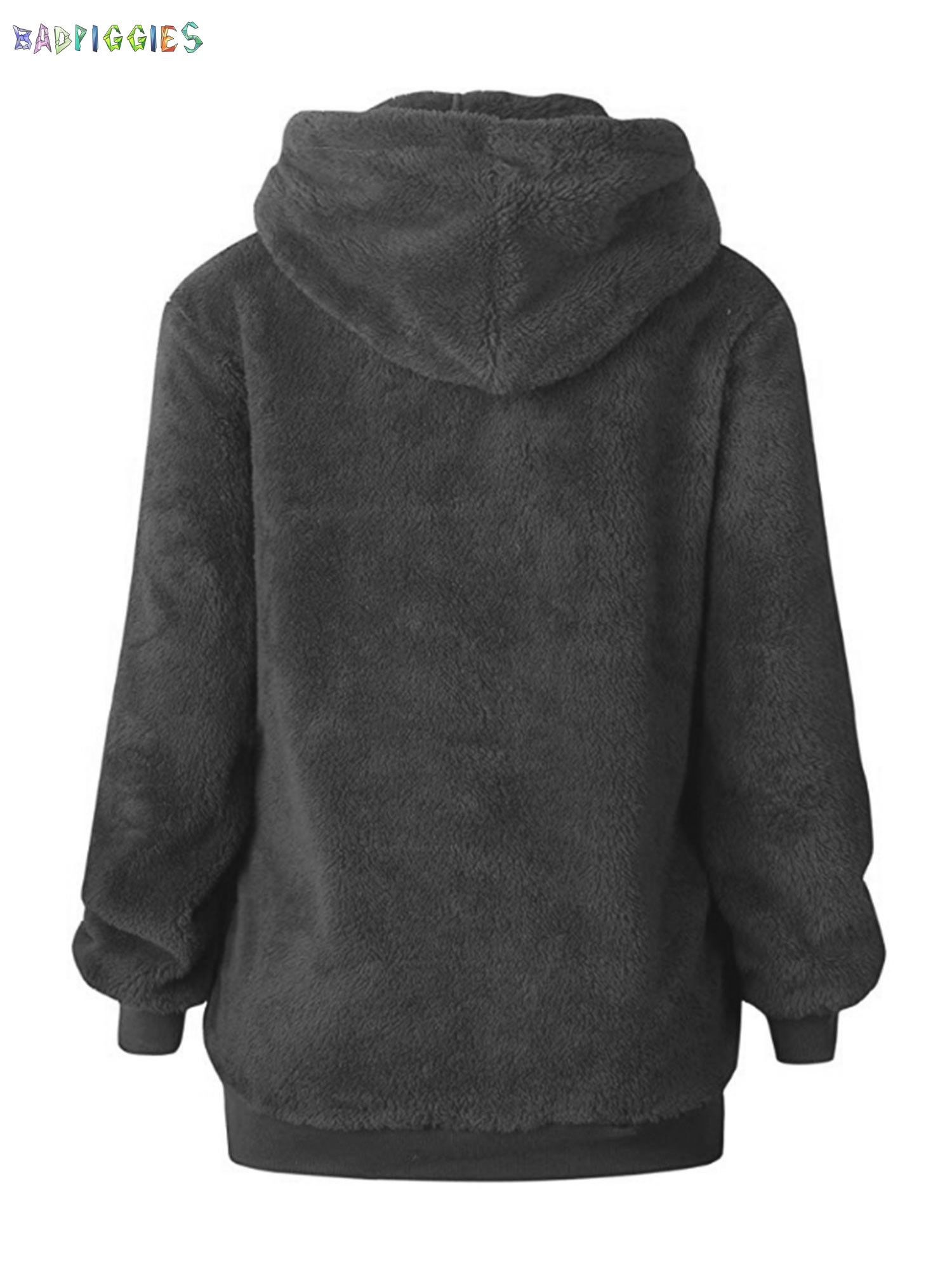 BadPiggies Womens Fuzzy Fleece Sweatshirt Casual Loose Sherpa Pullover ...