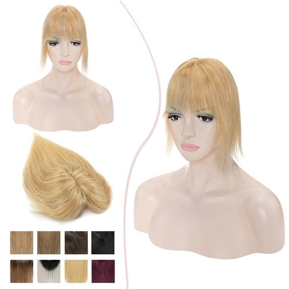 MY-LADY 100% Remy Human Hair Women Topper Hair Toppers Silk Base Hair Pieces Clip In Hair Topper with 3D Air Bangs 17 Colors 6inch #18P613 Ash Blonde & Bleach Blonde