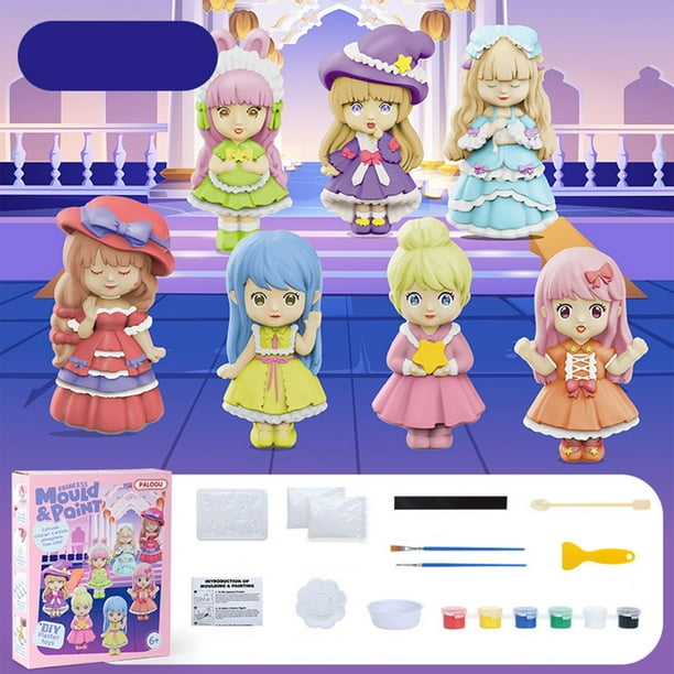 Kit de pintura con figuras de yeso | Manualidades de princesas para niños de 3 a 14 años | Incluye moldes, pinceles, pigmentos e imanes | Juguetes de arte DIY para desarrollar la motricidad fina,