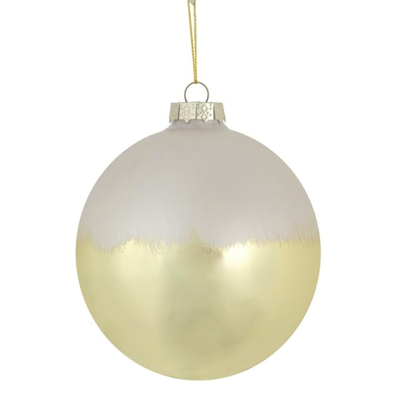 Northlight 3.5" Brushed White and Gold Glass Ball Christmas Ornament