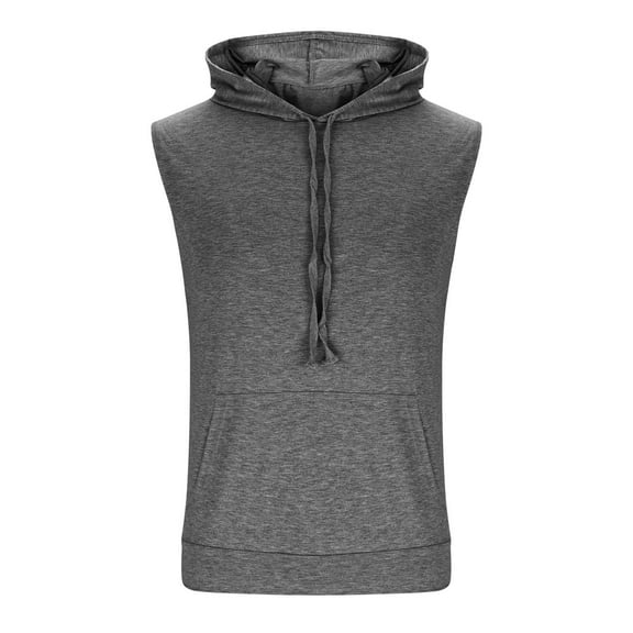 Handshe Men's Summer Casual Solid Color Pocket Breathable Sleeveless Hooded Top